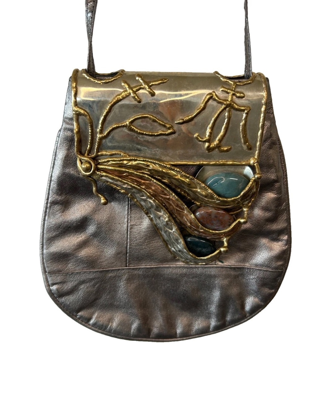 Vintage 70s Copa Collection Brutalist Leather Gemstone Crossbody Bag Rare